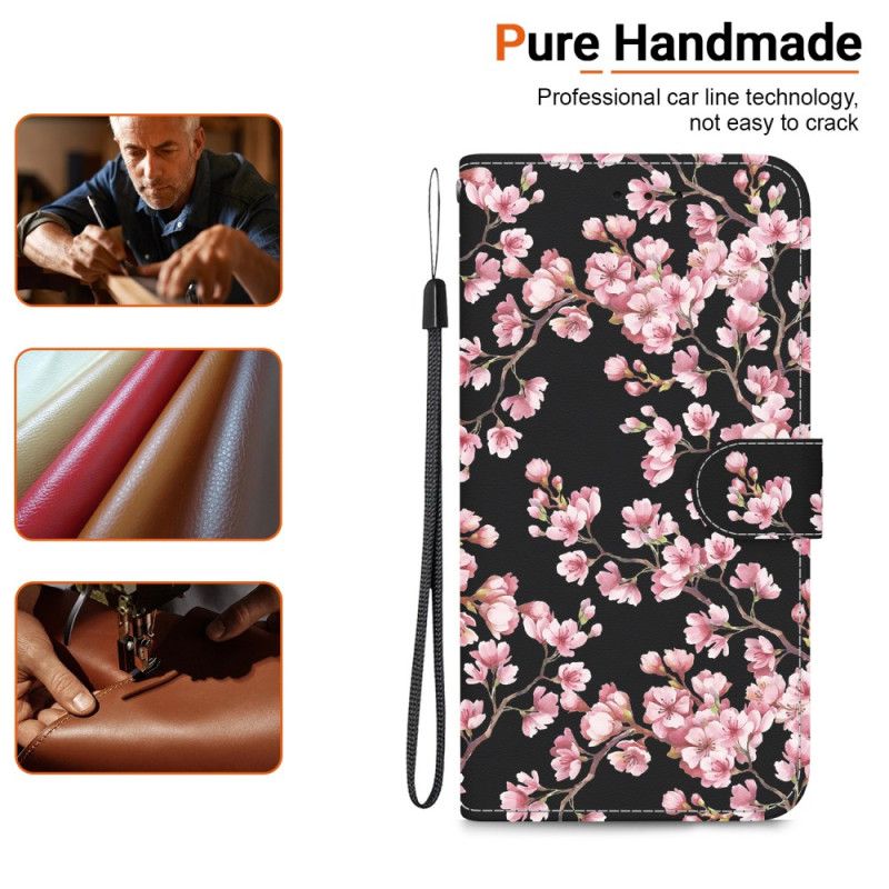 Læder Cover Motorola Edge 50 Fusion Telefon Etui Omspændte Blommeblomster