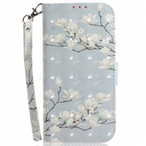 Flip Cover Honor 200 Magnoliamønster Med Rem