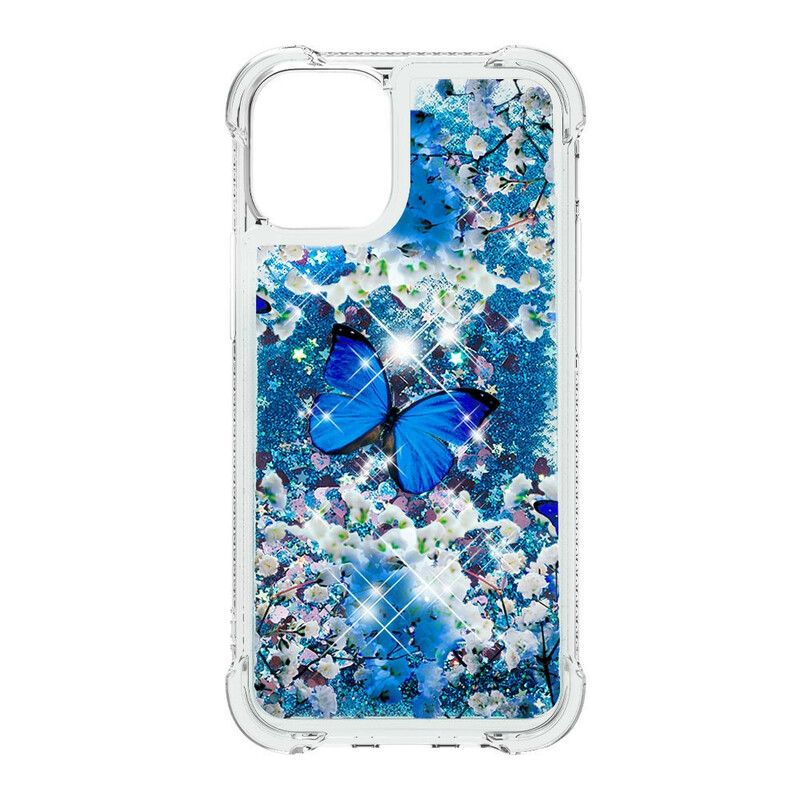 Cover iPhone 13 Blå Glitter Sommerfugle