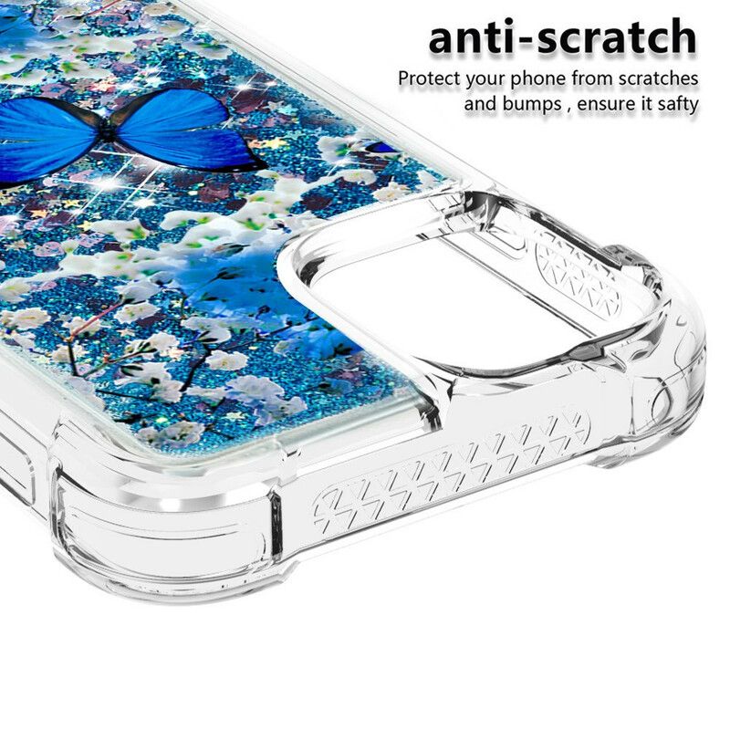 Cover iPhone 13 Blå Glitter Sommerfugle