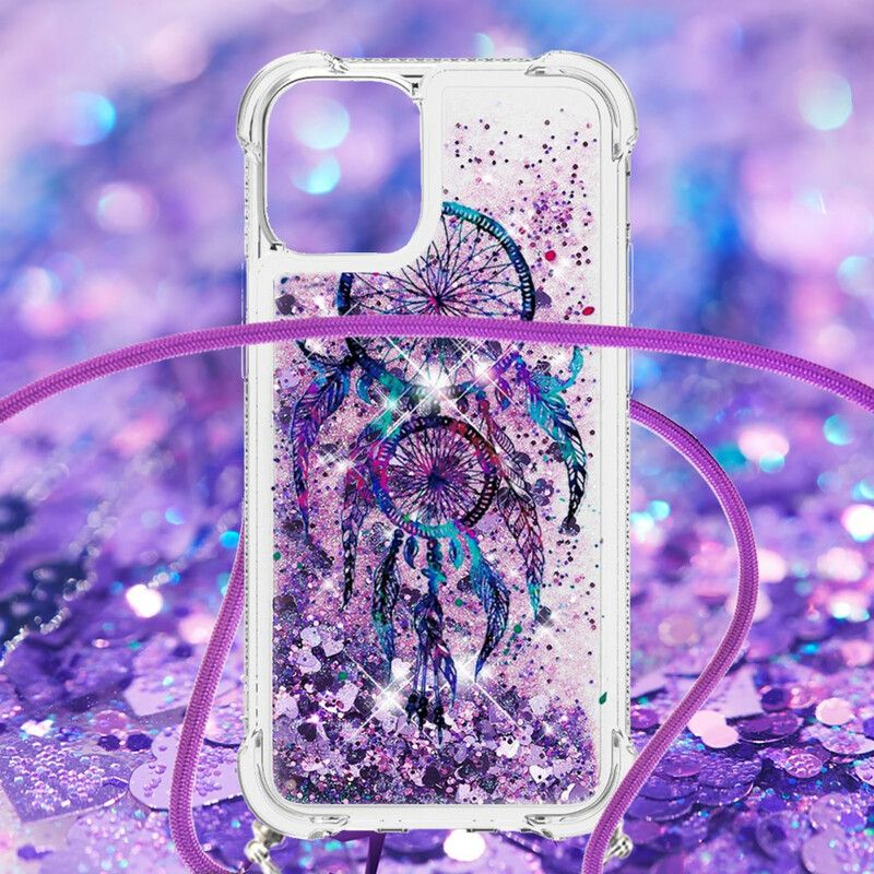 Cover iPhone 13 Med Snor Med Pailletter Drawstring Dreamcatcher