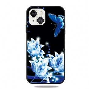 Cover iPhone 13 Sommerfugl Og Blå Blomster