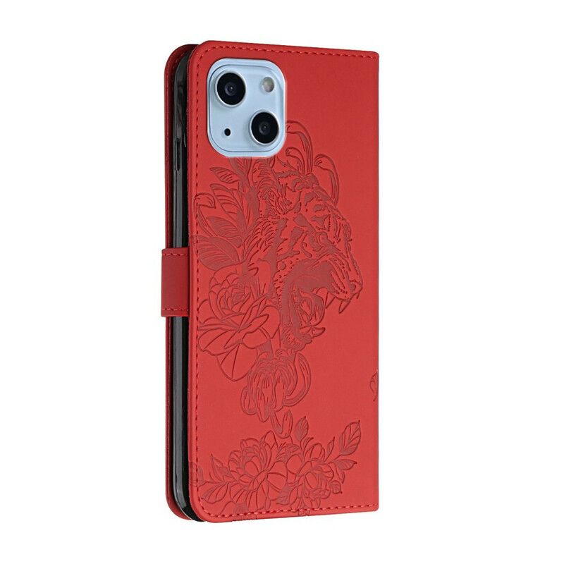 Flip Cover iPhone 13 Med Snor Barok Strappy Tiger