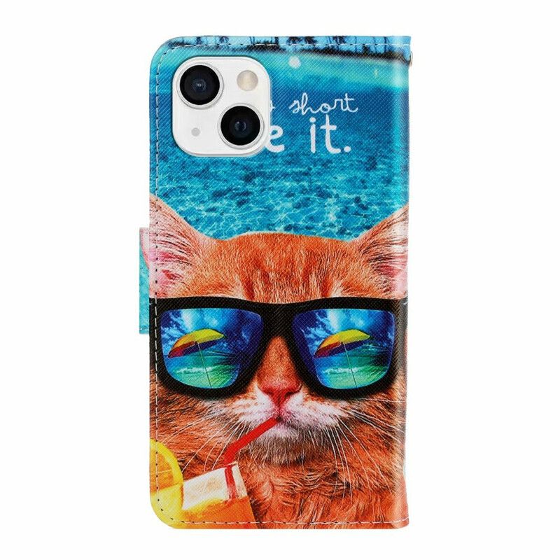 Flip Cover iPhone 13 Med Snor Cat Live It Strappy