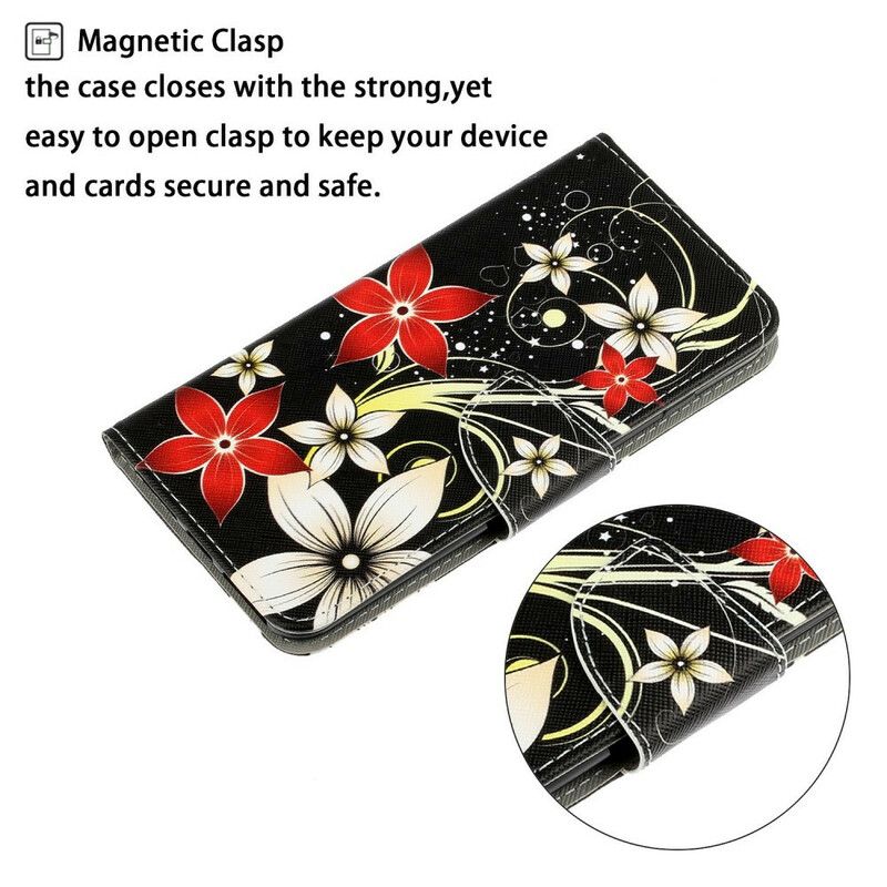 Flip Cover iPhone 13 Med Snor Farverige Stropblomster