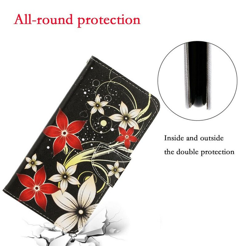 Flip Cover iPhone 13 Med Snor Farverige Stropblomster