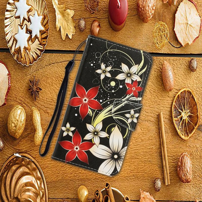 Flip Cover iPhone 13 Med Snor Farverige Stropblomster