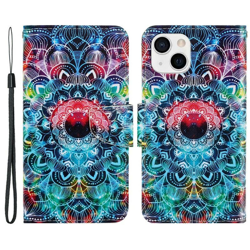 Flip Cover iPhone 13 Med Snor Flashy Strappy Mandala