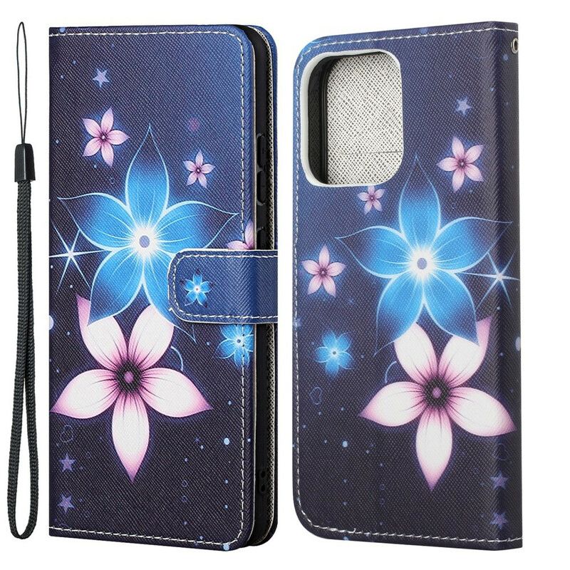 Flip Cover iPhone 13 Med Snor Lunar Strap Blomster