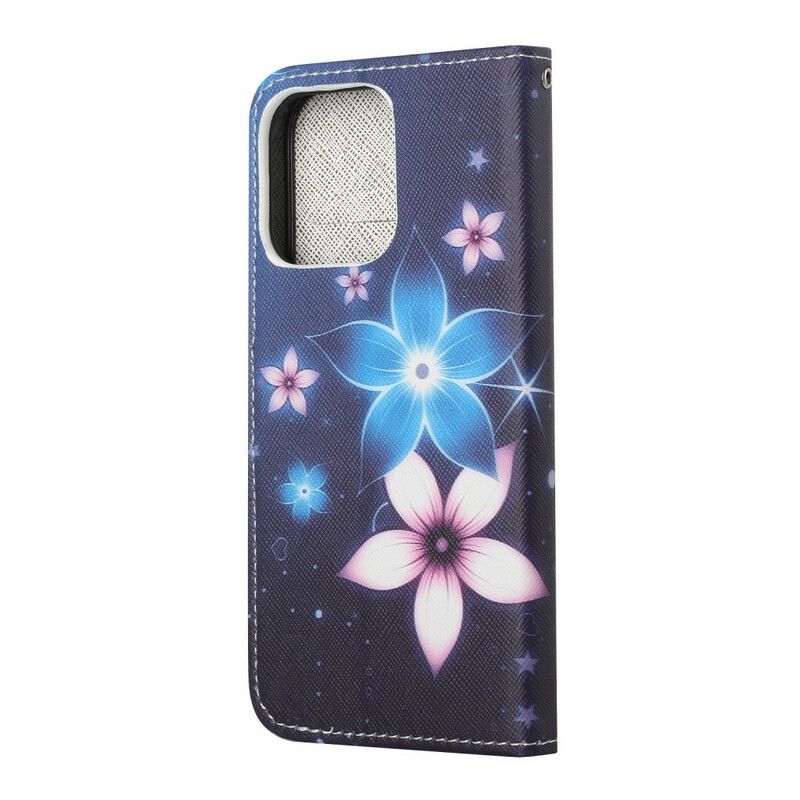 Flip Cover iPhone 13 Med Snor Lunar Strap Blomster