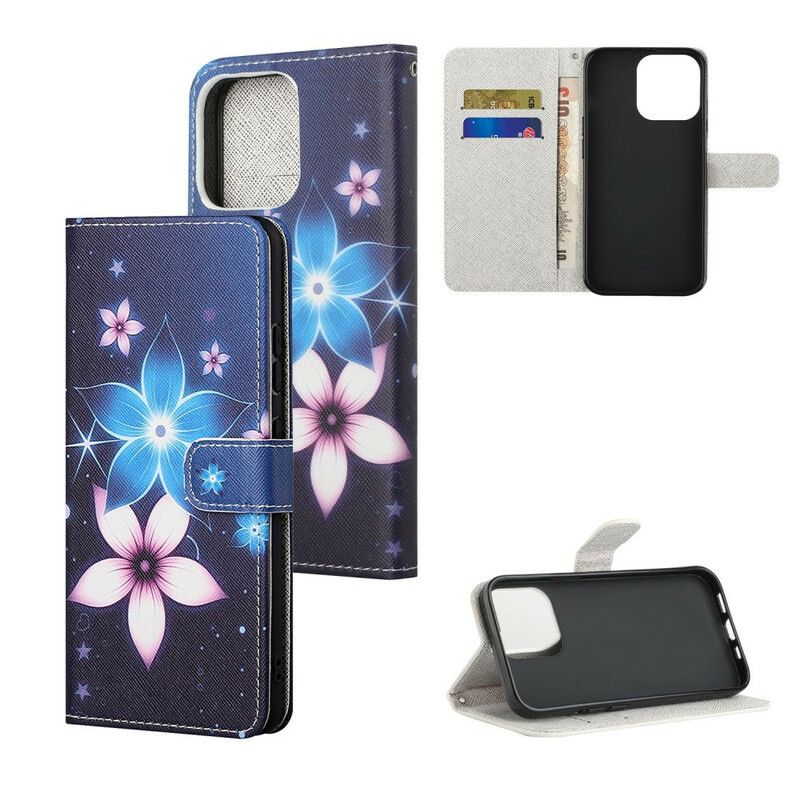 Flip Cover iPhone 13 Med Snor Lunar Strap Blomster