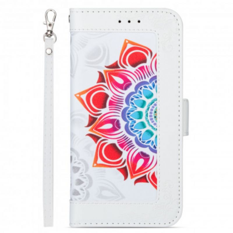 Flip Cover iPhone 13 Med Snor Mandala Dekoration Med Rem