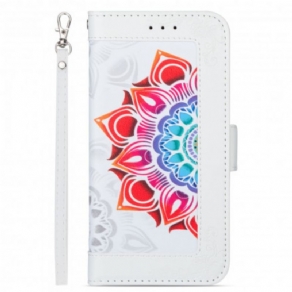 Flip Cover iPhone 13 Med Snor Mandala Dekoration Med Rem