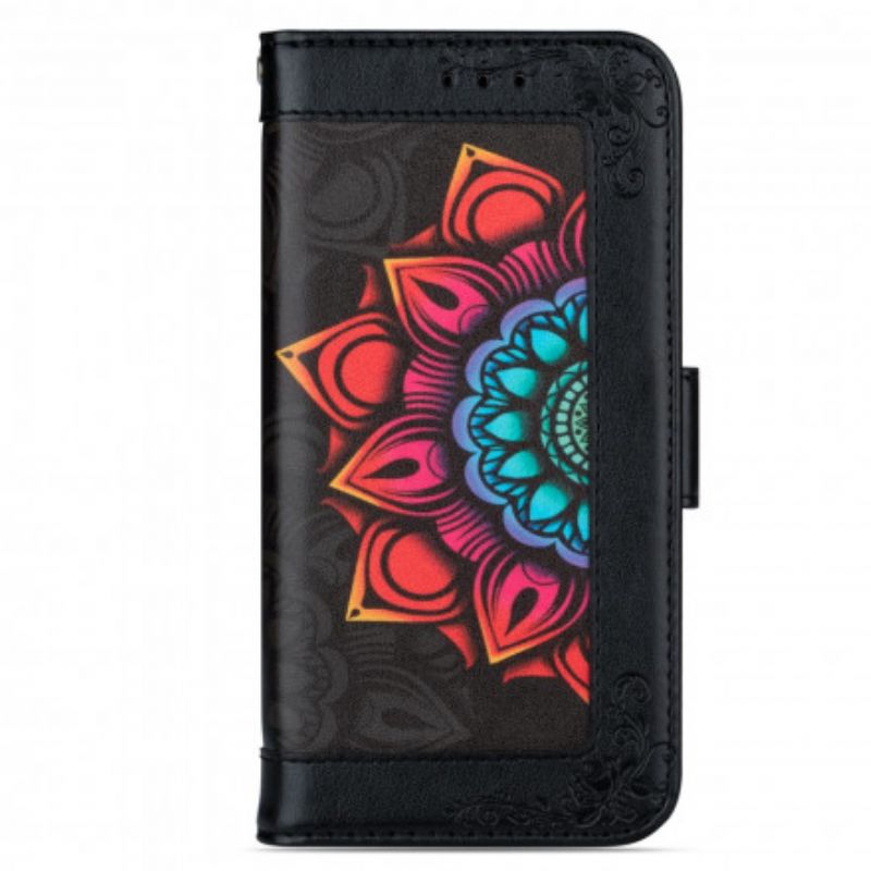 Flip Cover iPhone 13 Med Snor Mandala Dekoration Med Rem