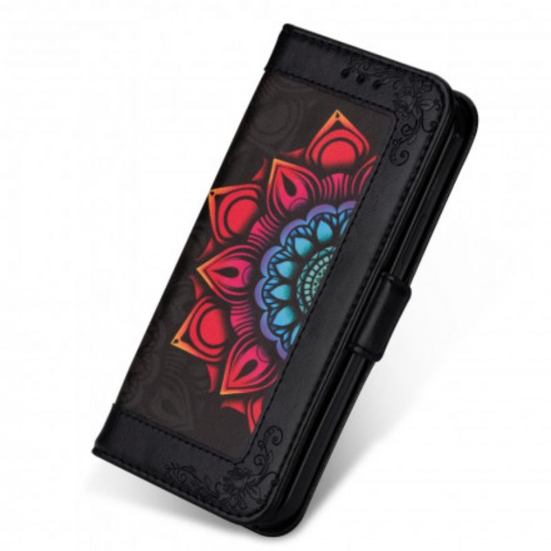 Flip Cover iPhone 13 Med Snor Mandala Dekoration Med Rem