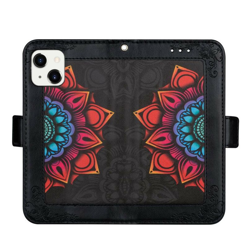 Flip Cover iPhone 13 Med Snor Mandala-remdekoration