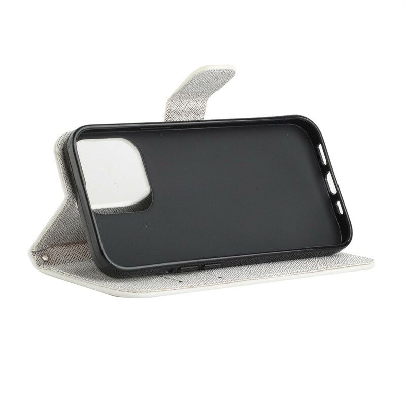 Flip Cover iPhone 13 Med Snor Sommerfugle Med Diamantrem