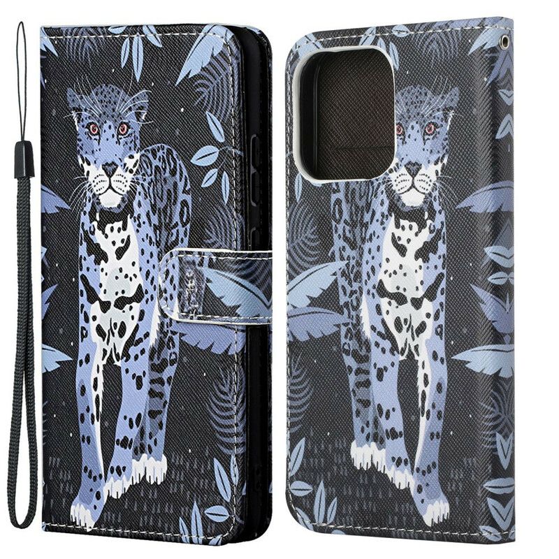 Flip Cover iPhone 13 Med Snor Thong Leopard