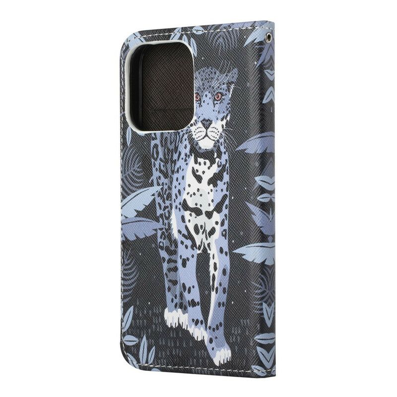 Flip Cover iPhone 13 Med Snor Thong Leopard