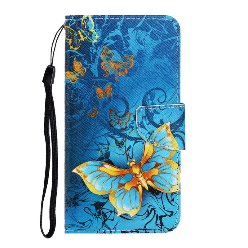 Flip Cover iPhone 13 Med Snor Variationer Af Sommerfuglestrop