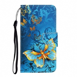 Flip Cover iPhone 13 Med Snor Variationer Af Sommerfuglestrop