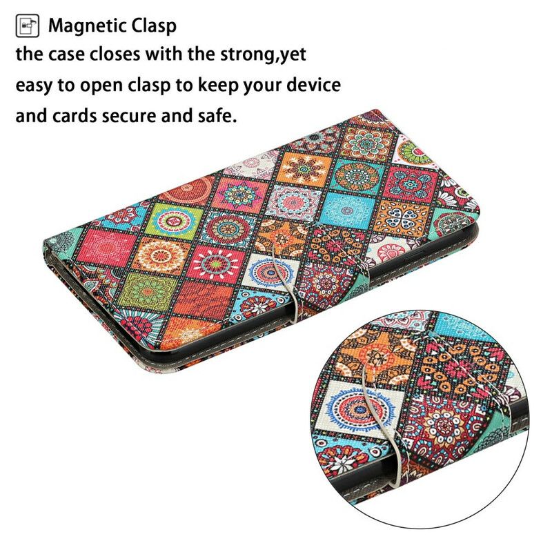 Flip Cover iPhone 13 Patchwork Mandalaer Med Snor