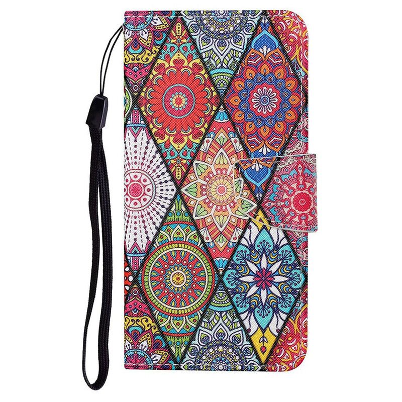 Flip Cover iPhone 13 Patchwork Med Snor