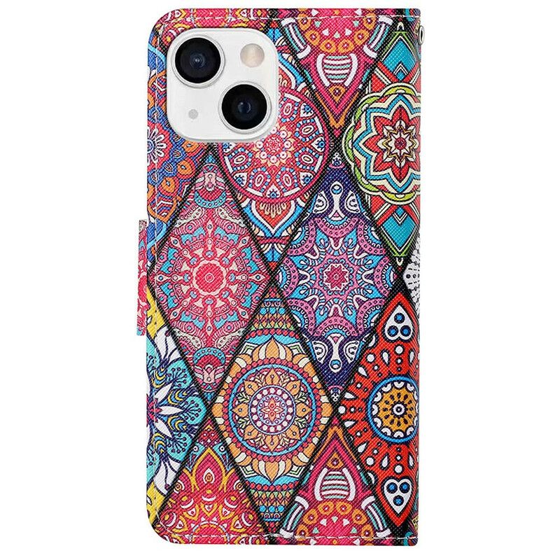 Flip Cover iPhone 13 Patchwork Med Snor