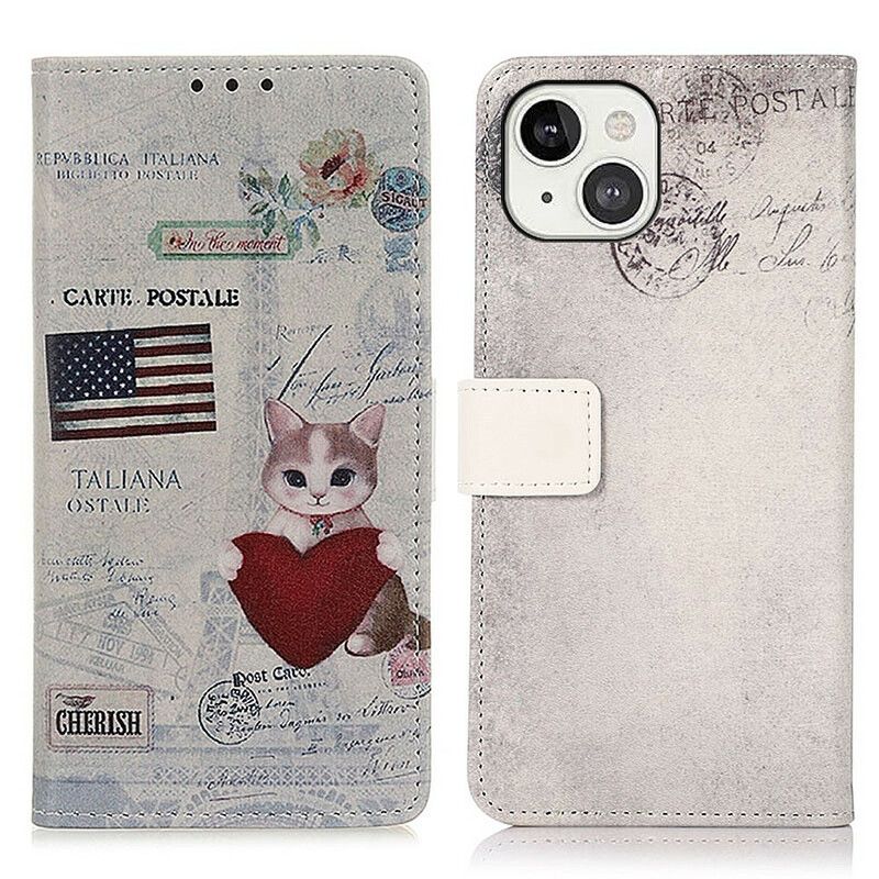 Flip Cover iPhone 13 Rejsende Kat