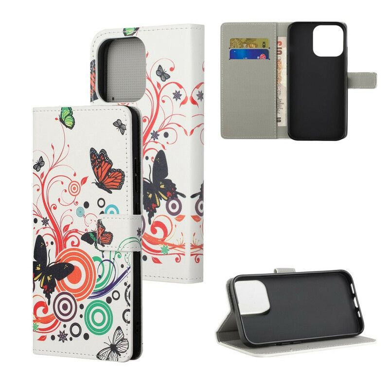 Flip Cover iPhone 13 Sindssyge Sommerfugle