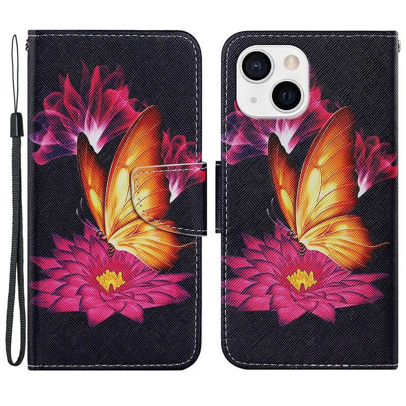 Flip Cover iPhone 13 Sommerfugl Og Lotus