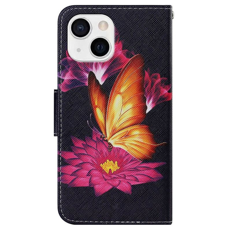 Flip Cover iPhone 13 Sommerfugl Og Lotus