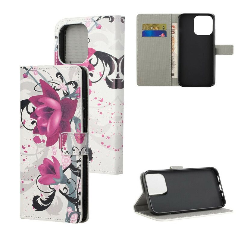 Flip Cover iPhone 13 Tropiske Blomster