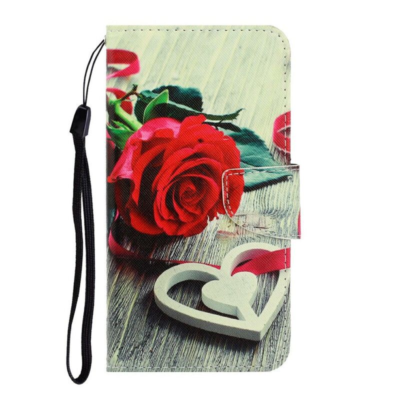 Læder Cover iPhone 13 Med Snor Romantisk Strappy Rose