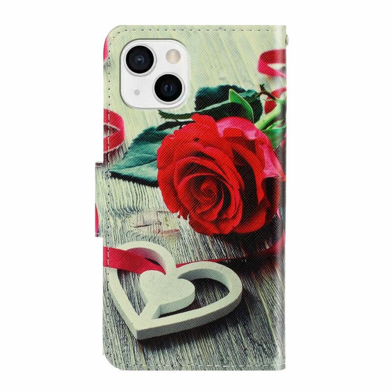 Læder Cover iPhone 13 Med Snor Romantisk Strappy Rose