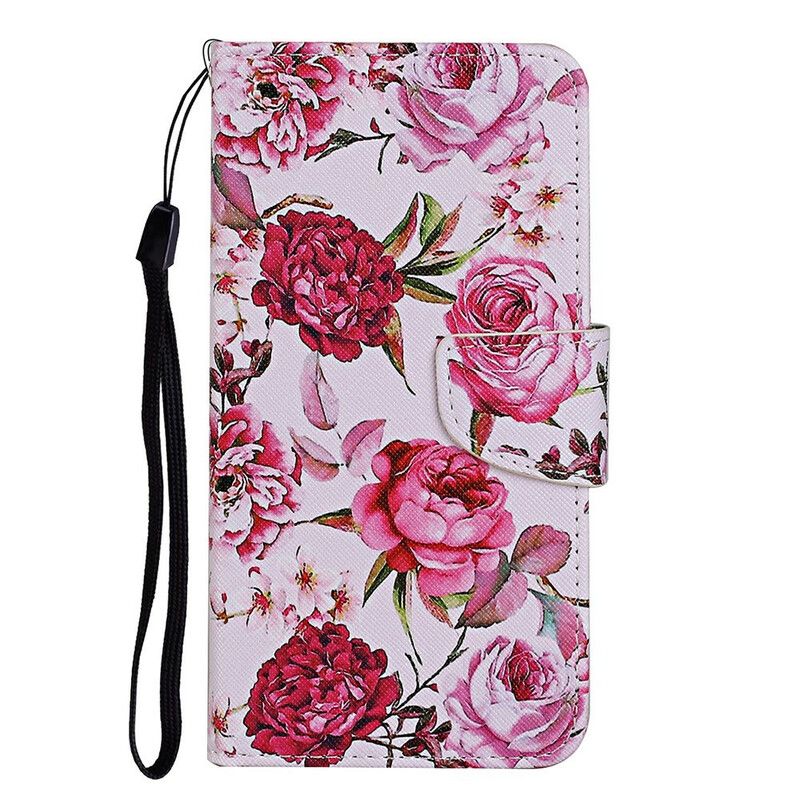 Læder Cover iPhone 13 Mestrede Blomster Med Rem