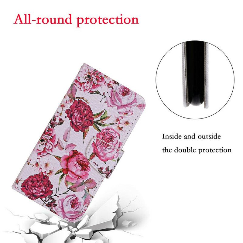 Læder Cover iPhone 13 Mestrede Blomster Med Rem