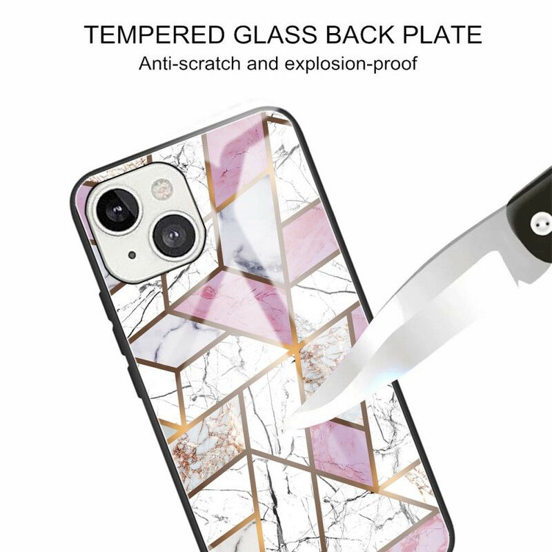 Mobilcover iPhone 13 Geometri Marmor Hærdet Glas