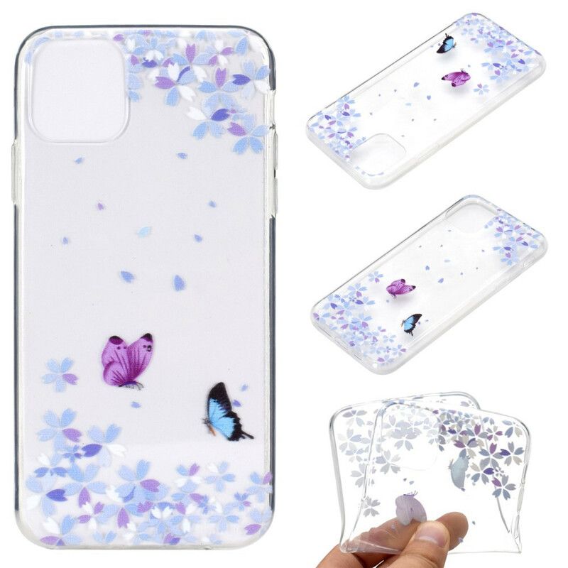 Mobilcover iPhone 13 Transparente Sommerfugle Og Blomster