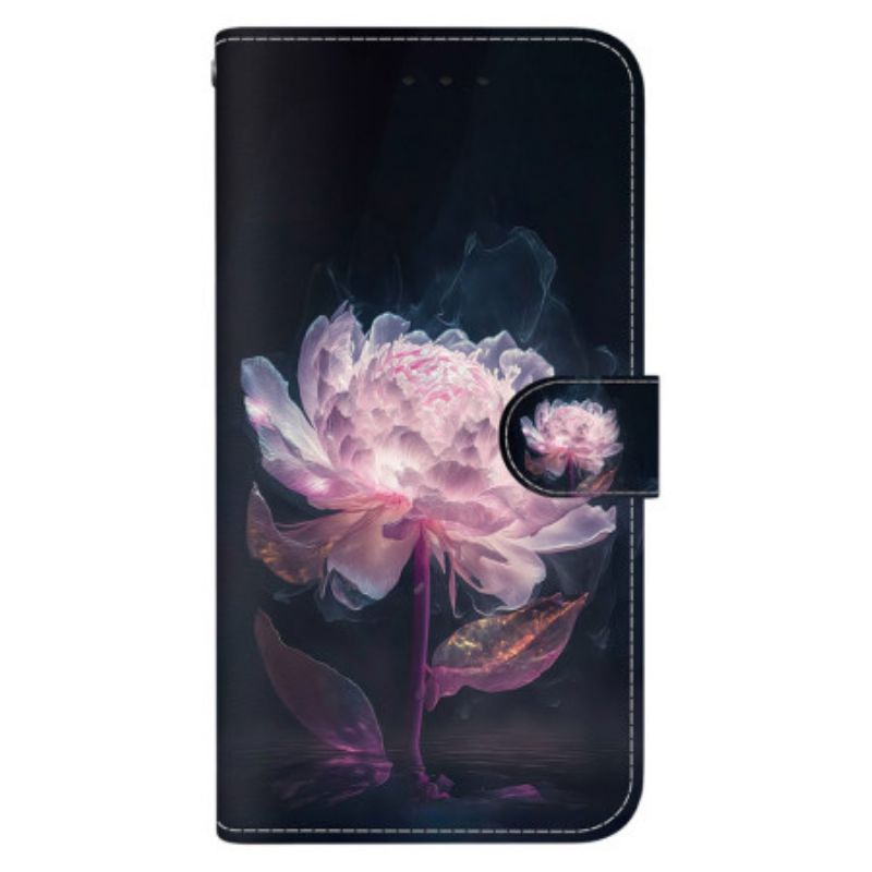 Flip Cover Oppo Reno 12f 5g Lilla Pæon Med Rem