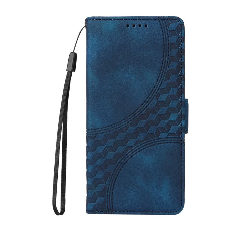 Læder Cover Oppo Reno 12f 5g Telefon Etui Strappy Cubes Mønster