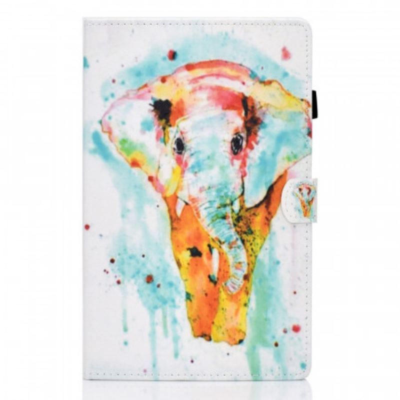 Læder Cover Samsung Galaxy Tab A8 (2021) Akvarel Elefant