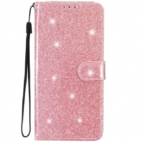 Flip Cover iPhone 15 Plus Med Snor Glittereffekt Med Rem