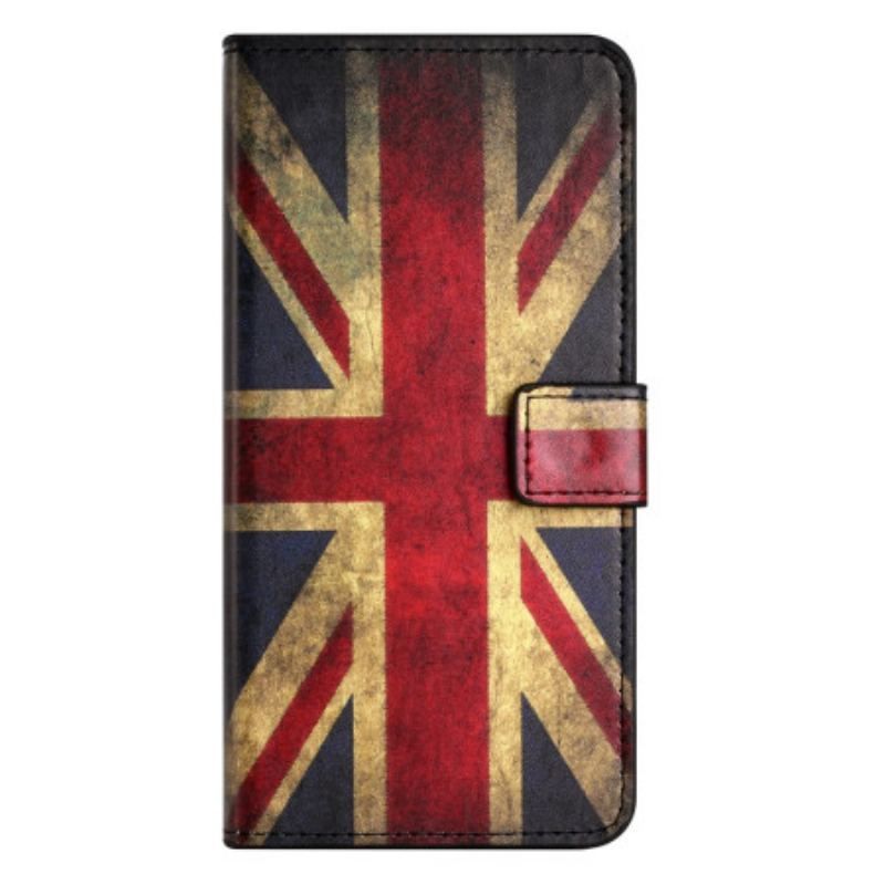 Flip Cover iPhone 15 Plus Vintage Engelsk Flag