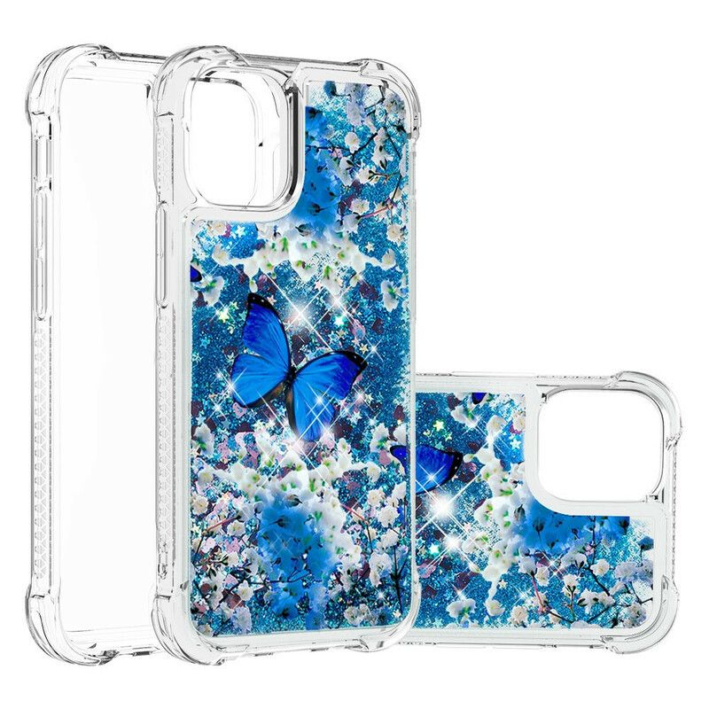 Cover iPhone 13 Pro Max Blå Glitter Sommerfugle