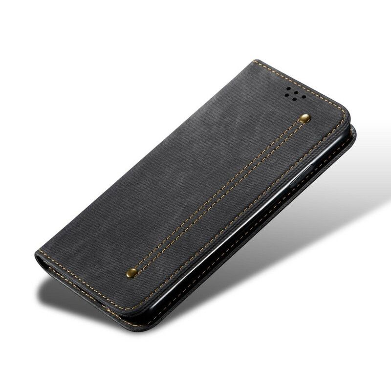 Cover iPhone 13 Pro Max Flip Cover Imiteret Læder Jeans Tekstur