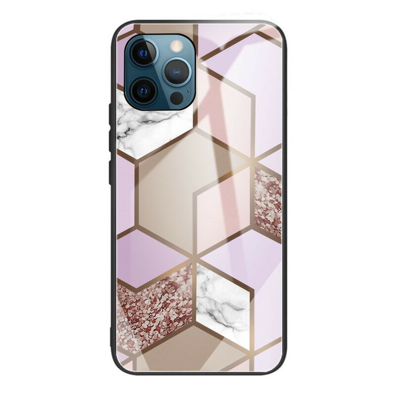 Cover iPhone 13 Pro Max Geometri Marmor Hærdet Glas