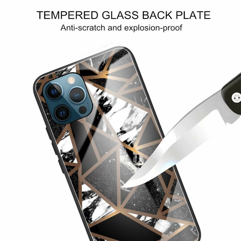 Cover iPhone 13 Pro Max Geometri Marmor Hærdet Glas