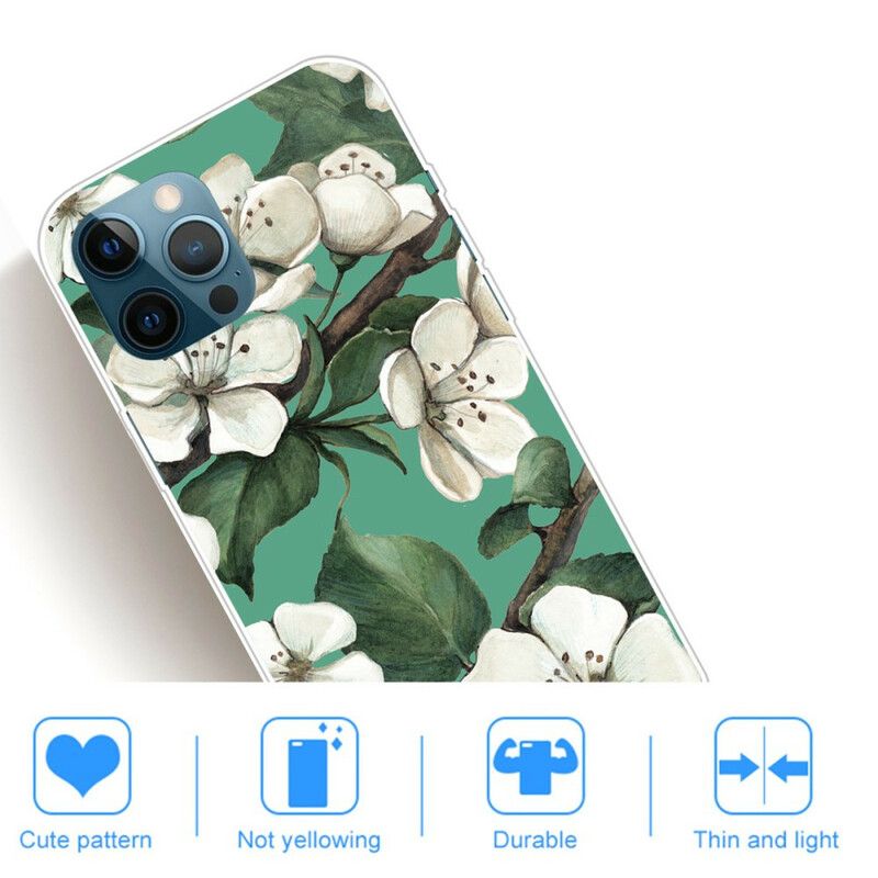 Cover iPhone 13 Pro Max Hvide Malede Blomster