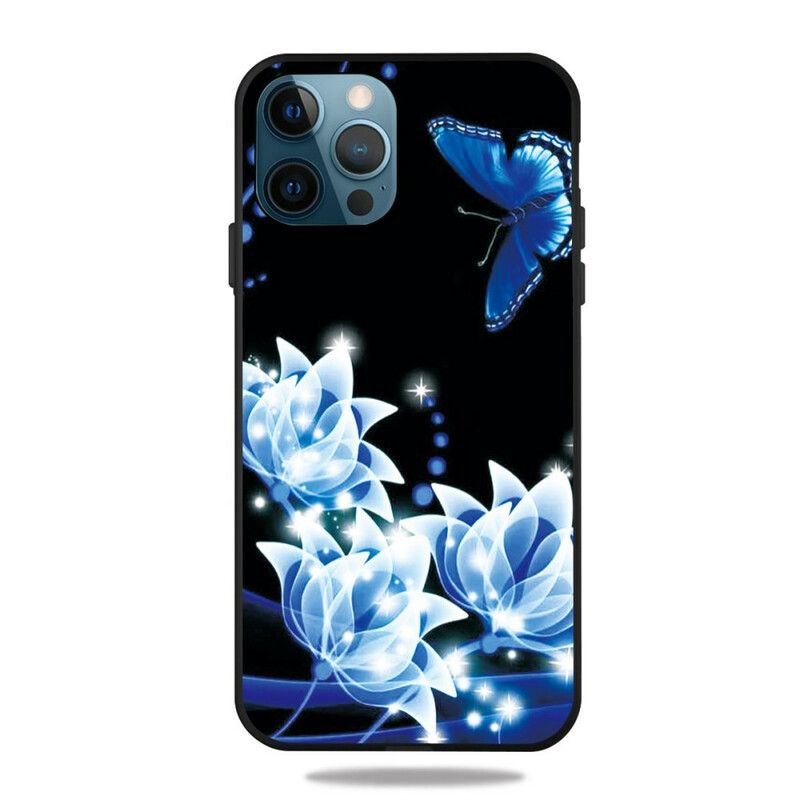 Cover iPhone 13 Pro Max Sommerfugl Og Blå Blomster